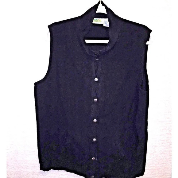 Vintage Collections ETC. snap closure black organic cotton XL Vest jacket shirt - Picture 2 of 8